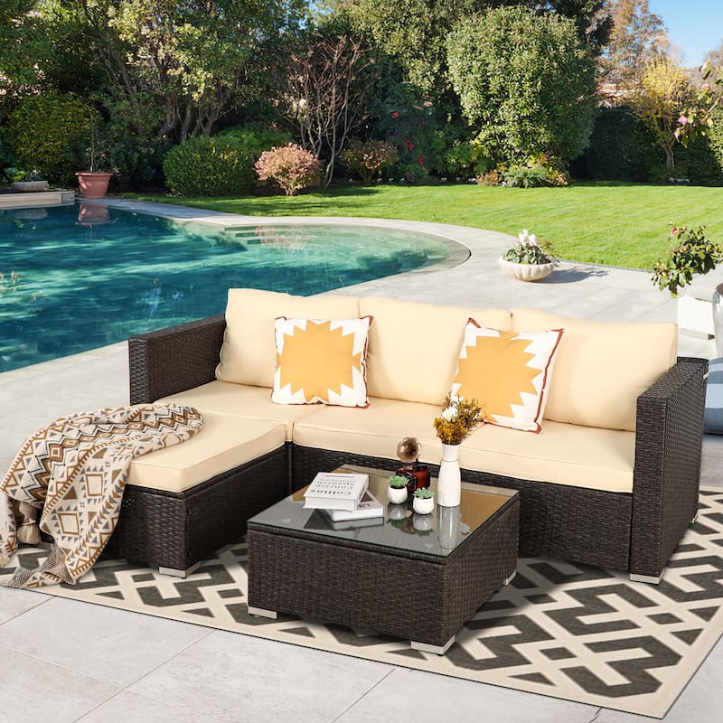 Vrakae Oversize 5 Piece Outdoor Patio Rattan Wicker Sectional Set - Beige