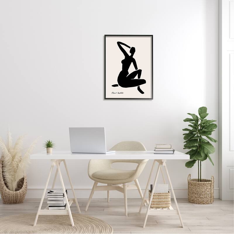 Stupell Historic Matisse Woman Sitting Minimal Silhouette Framed Wall Art - Black
