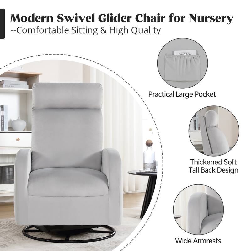 HOMYKA Swivel Glider Rocker Accent Chair for Nursery with Side Pocket