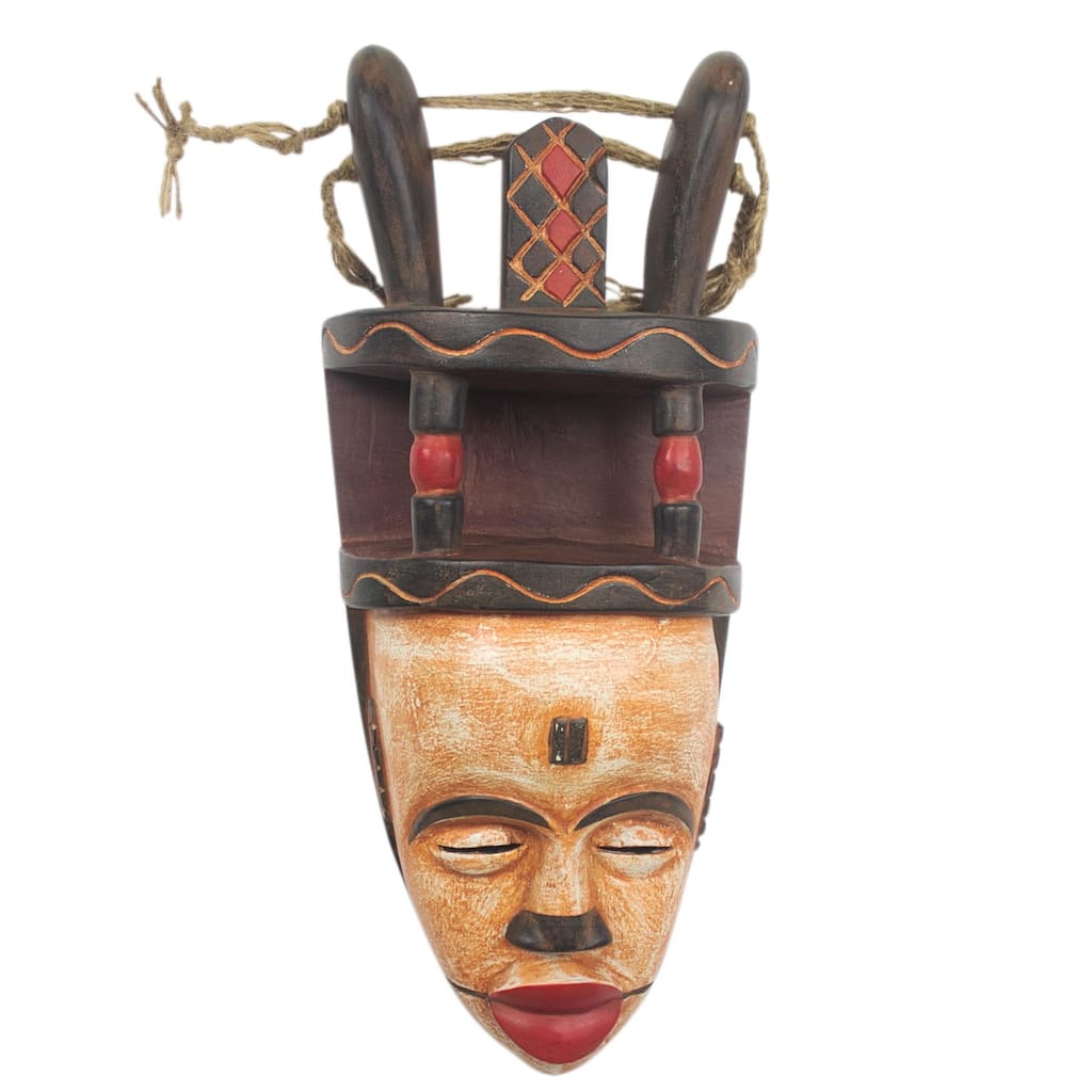 Novica Handmade Ibiobio Horn African Wood Mask