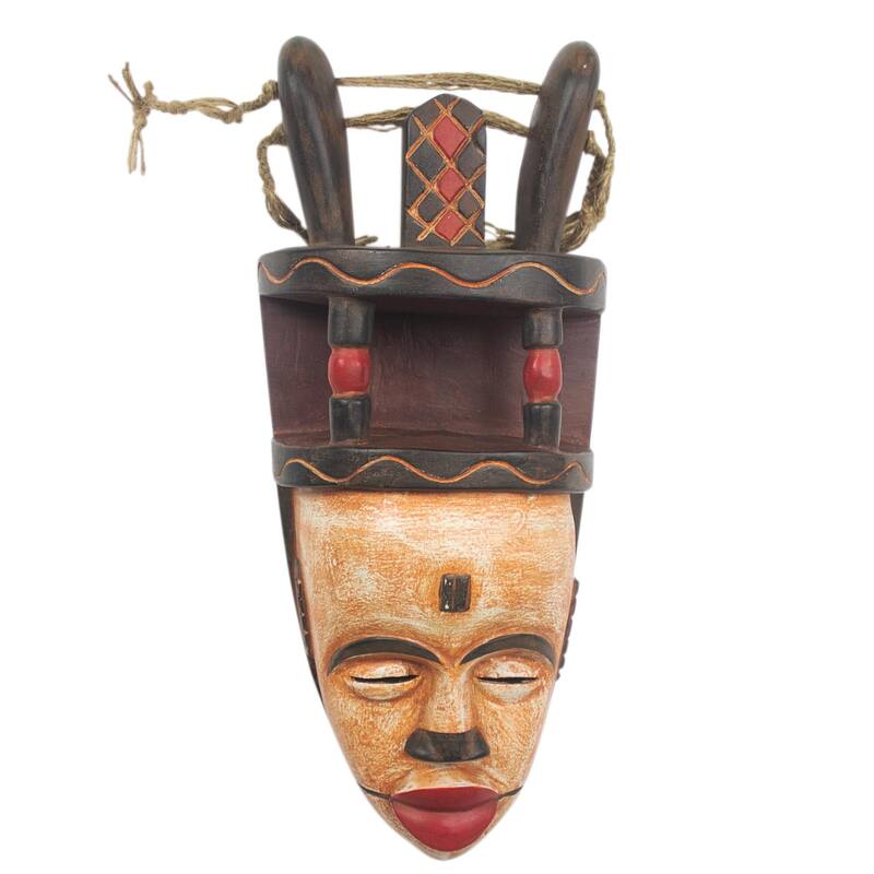 Novica Handmade Ibiobio Horn African Wood Mask