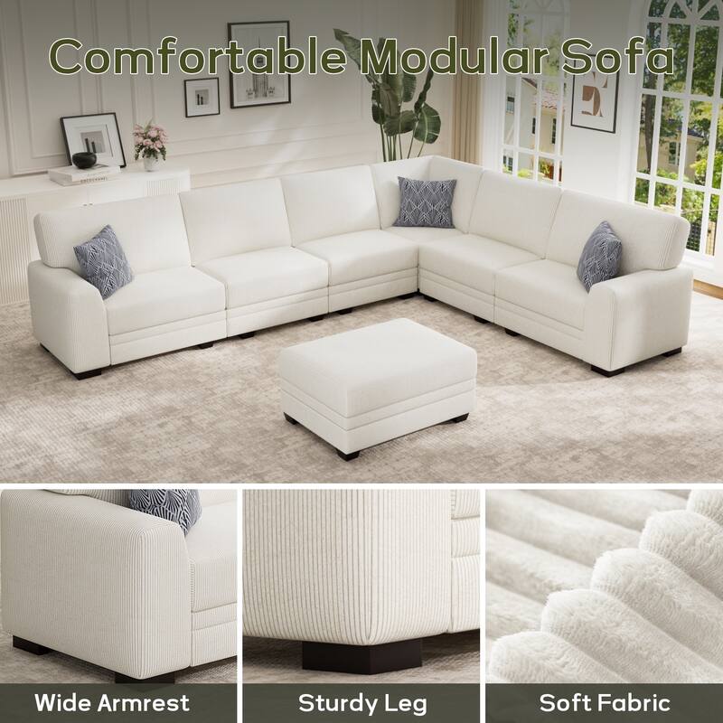 7 Piece Modular Corduroy Sectional With Ottoman