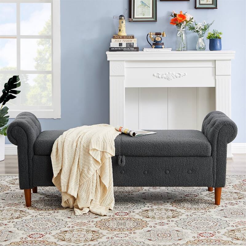 Storage Ottoman Bench with Safety Hinge, Upholstered Storage Bench with Seating for Living Room