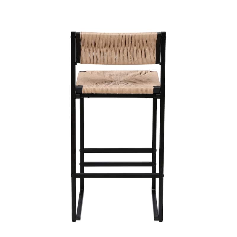 Modern Bar Stools with Metal Frame and Woven Seat(Set of 2) - N/A