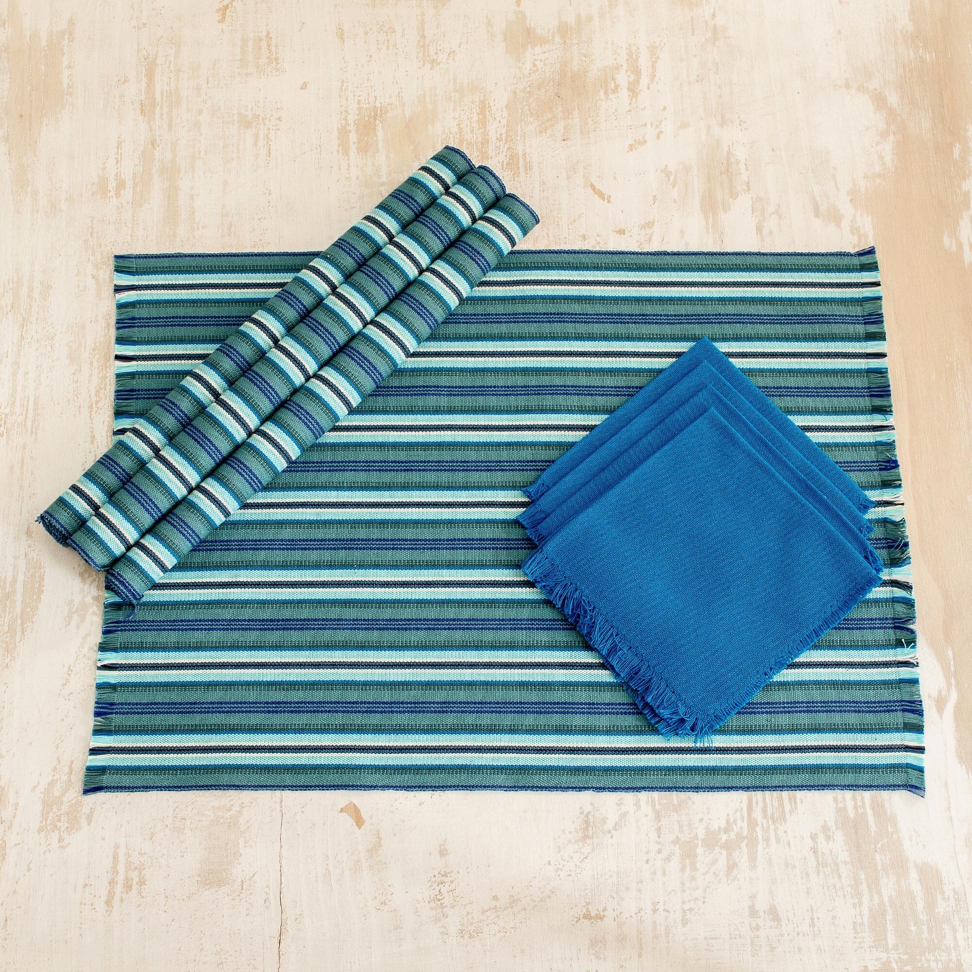 Novica Handmade Sandy Shore Cotton Placemats And Napkins (Set For 4