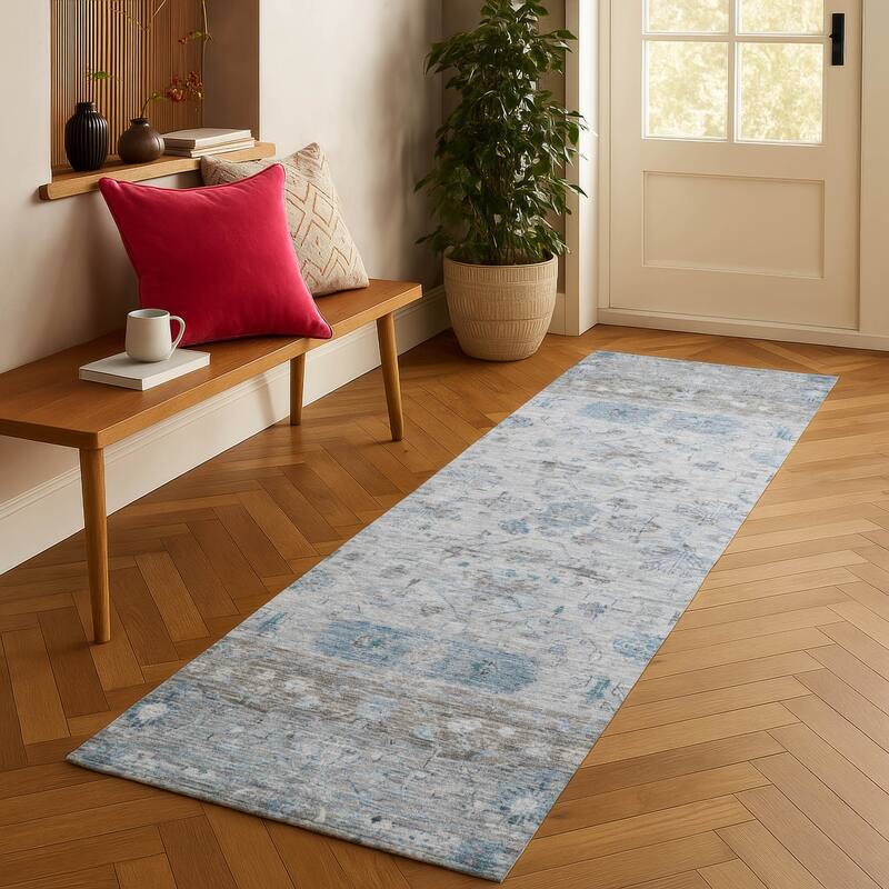 Machine Washable Indoor/ Outdoor Traditional Border Chantille Rug