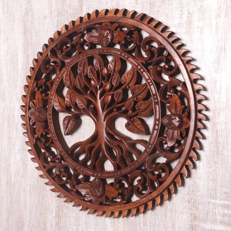 Novica Handmade Tranquility Tree Wood Relief Panel