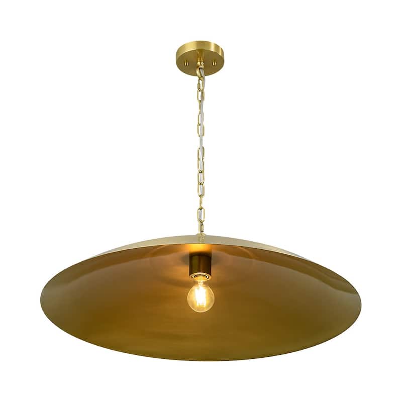 1-Light Black Gold Oversized Metal Dome Pendant Light - 27in