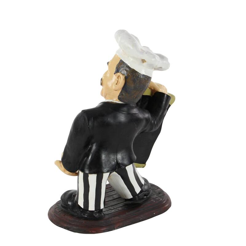 Polystone Chef Decorative Sculpture with Chalkboard and Wine Holder Slot - Black - Roche River Decor