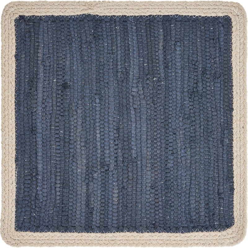 HomeRoots 15" Set of Four Navy And Natural Solid With Border Cotton Square Placemats - 15.00 in. x 15.00 in. x 0.30 in.