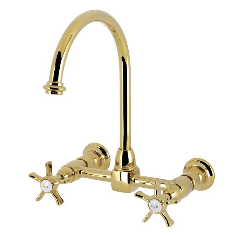 Kingston Brass Essex Double-Handle Wall-Mount Pre-Rinse Bridge Kitchen Faucet - Polished Brass