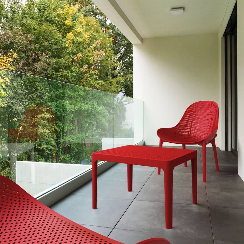 23.5" Red Rectangular Outdoor Patio Side Table