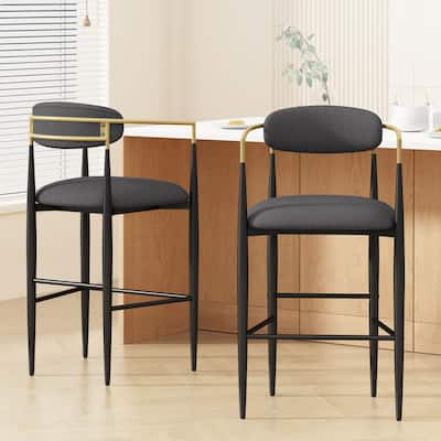 Barstools Set Of 2,Upholstered Bar Stools With Backs And Iron Legs