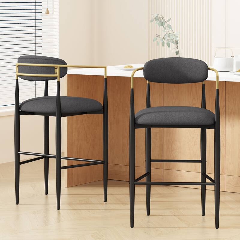 Counter Height Bar Stools Set of 2, Dining Bar Stool with Upholstered Seats, Kitchen Island Chairs with Backs and Iron Legs - Charcoal