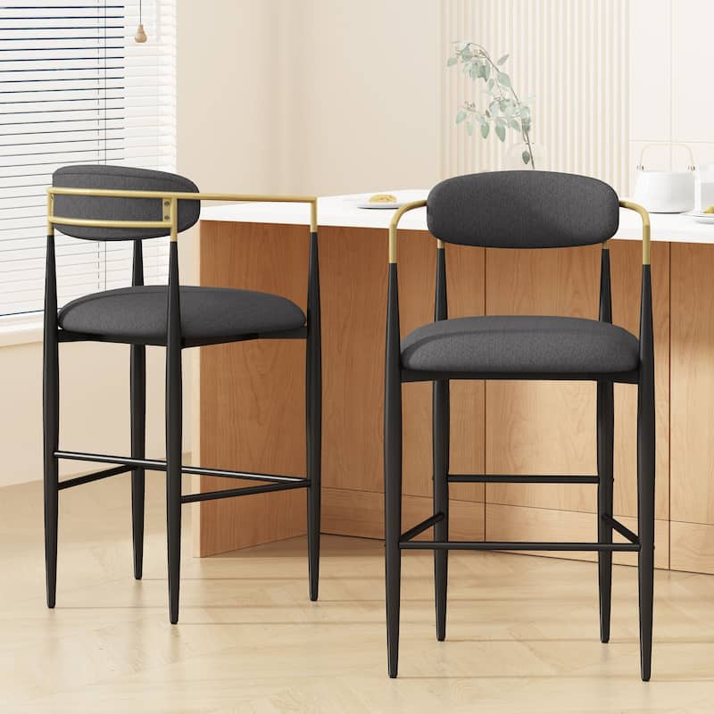 Iron Art Frame High Barstool, Open Backrest Bar Chair Set, Kitchen Island Dining Chair, Counter Jewelry Chair (Set of 2)