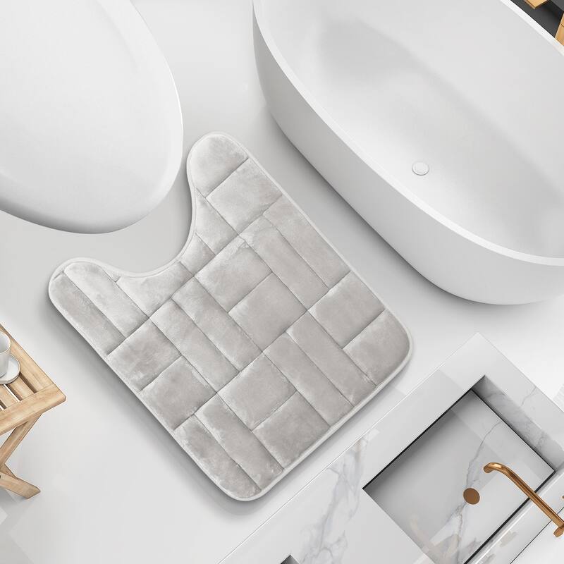 Clara Clark Ultra Soft Non Slip and Absorbent Bath Rug - Tiled Velvet Memory Foam Bath Mat - Contour - Silver