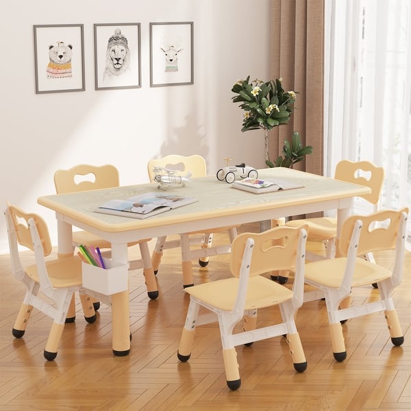 slide 2 of 21, Kids Table and 4 Chairs Set with Graffiti Desktop Height Adjustable Natural