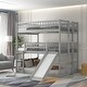 preview thumbnail 1 of 41, Roomfitters Full-Over-Full Triple Bunk Bed with Built-in Ladder, Slide, Sturdy Wooden Frame, Safety Guardrails Grey