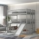 preview thumbnail 1 of 41, Versatility Full-Over-Full-Over-Full Triple Bunk Kids Bed with Built-in Ladder,Guardrails and Slide Grey