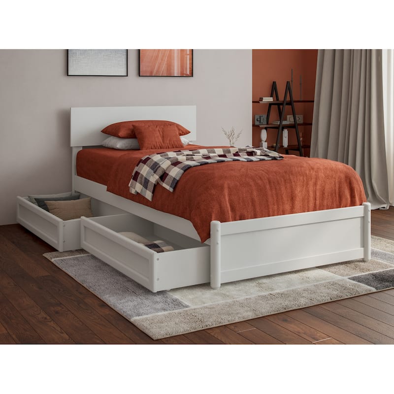 Wesley Platform Bed with Panel Footboard and Storage Drawers - White - Twin XL