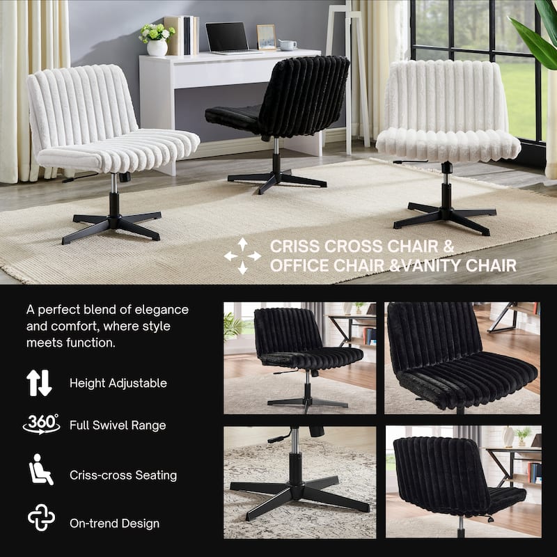 Adjustable Swivel Criss Cross Chair, Wide Seat Office Chair Vanity Chair, Black