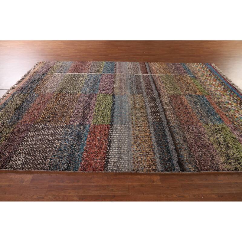 Checkered Plush Moroccan Oriental Area Rug Handmade Wool Carpet - 7'11" x 10'9"