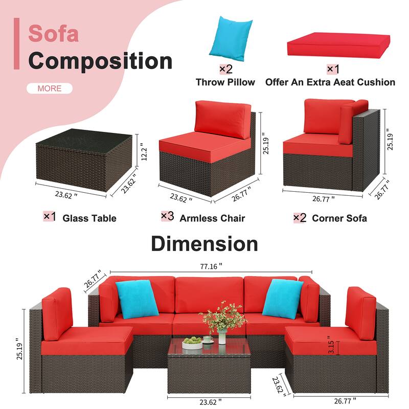 Futzca 6 Piece Patio Furniture Conversation Set with Pillow