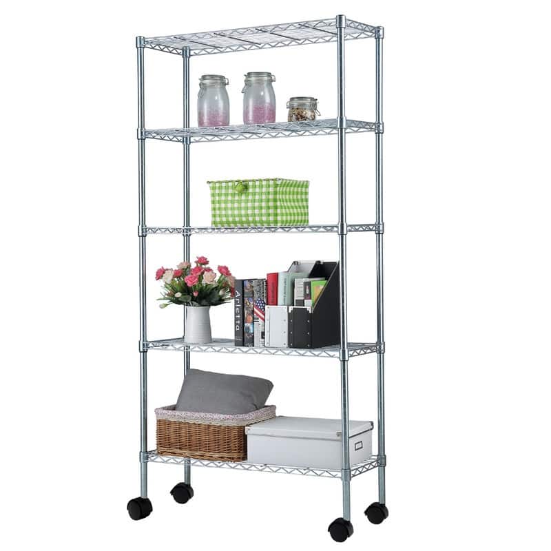 5-Layer Chrome Plated Iron Shelf with Wheels 165*90*35 Chrome