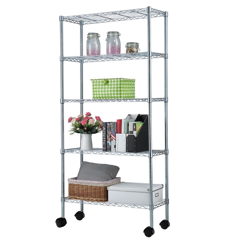 5-Layer Chrome Plated Iron Shelf with Wheels 165*90*35 Chrome