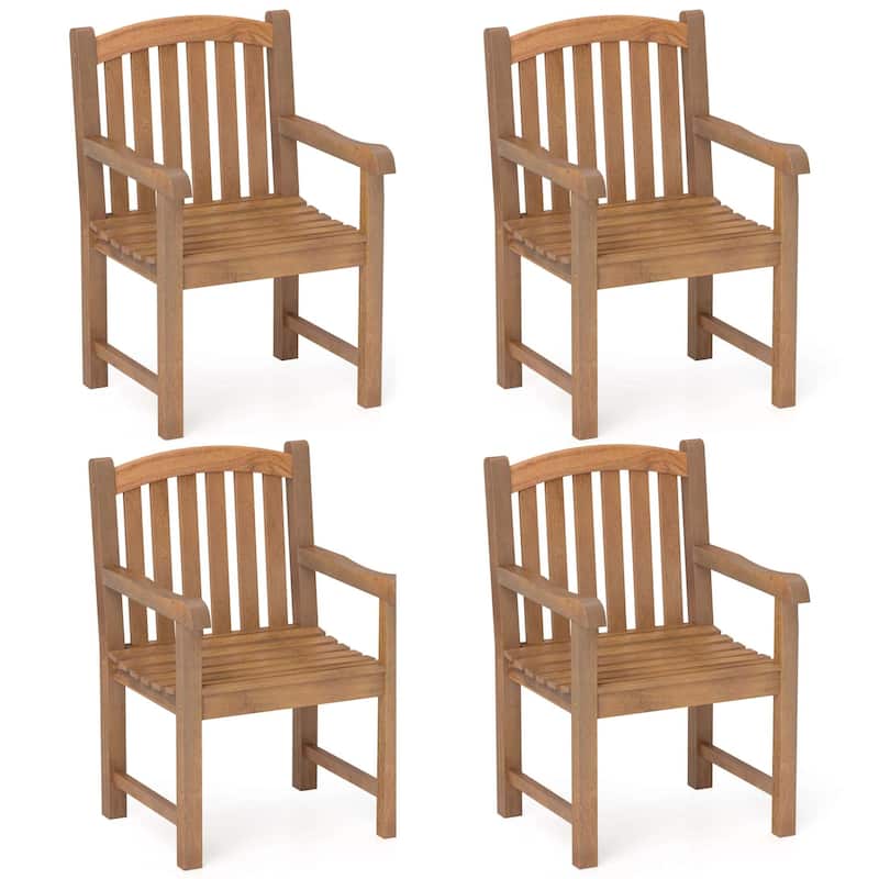 Costway 1/2/4 PCS Teak Wood Patio Dining Chair Outdoor Armchair with - 1 PCS
