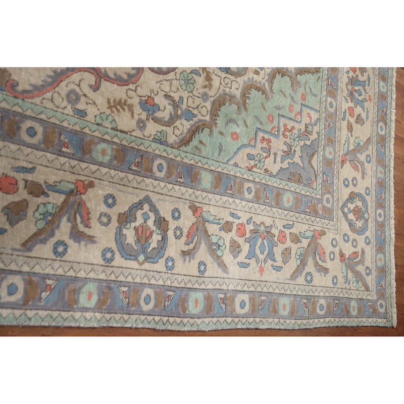 Hand Knotted Oriental 100% Wool Carpet Traditional Medallion Beige & Ivories Tabriz Area Rug - 12' 10'' X 9' 6''