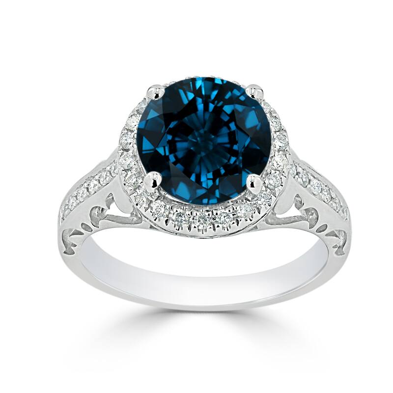 Auriya 2 5/8ct Fancy Round London Blue Topaz and Halo Diamond Engagement Ring 1/5ctw 14k Gold