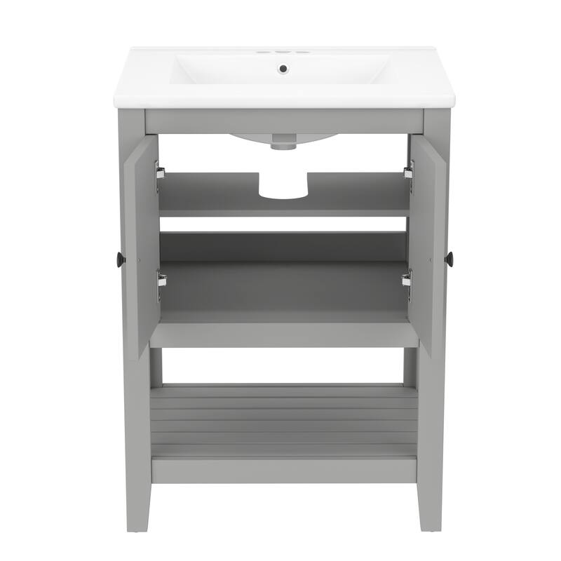 Bathroom Vanity with Sink, Small Storage Cabinet with 2 Soft Closing Doors, Sink Vanity with Solid Wood Frame