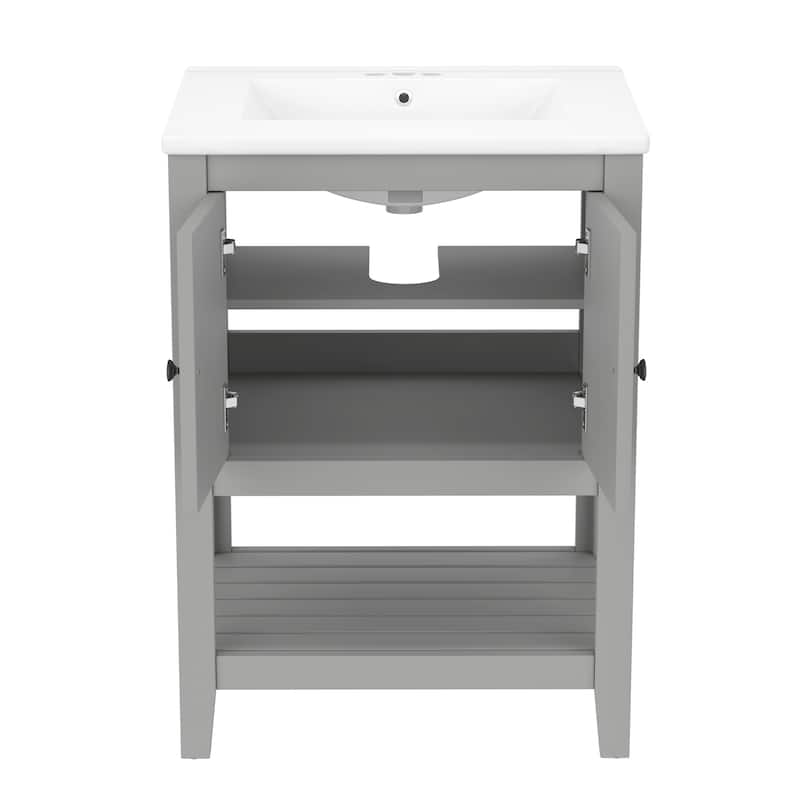 GDFStudio - Genevieve 24" Modern Bathroom Vanity with Ceramic Sink and Solid Wood Frame, Open Shelf Design