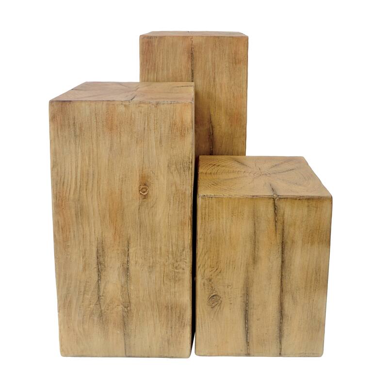 Roomfitters Retro Natural Style Side Table Set, Stackable Square-Column MGO End Tables for Living Room, Bedroom