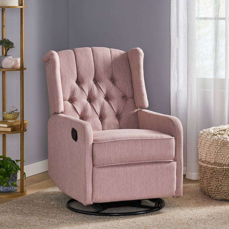 Swivel Tufted Recliner Chair, Fabric Manual Rocking Lounge Chair with Adjustable Backrest & Footrest Modern Single Sofa Chair