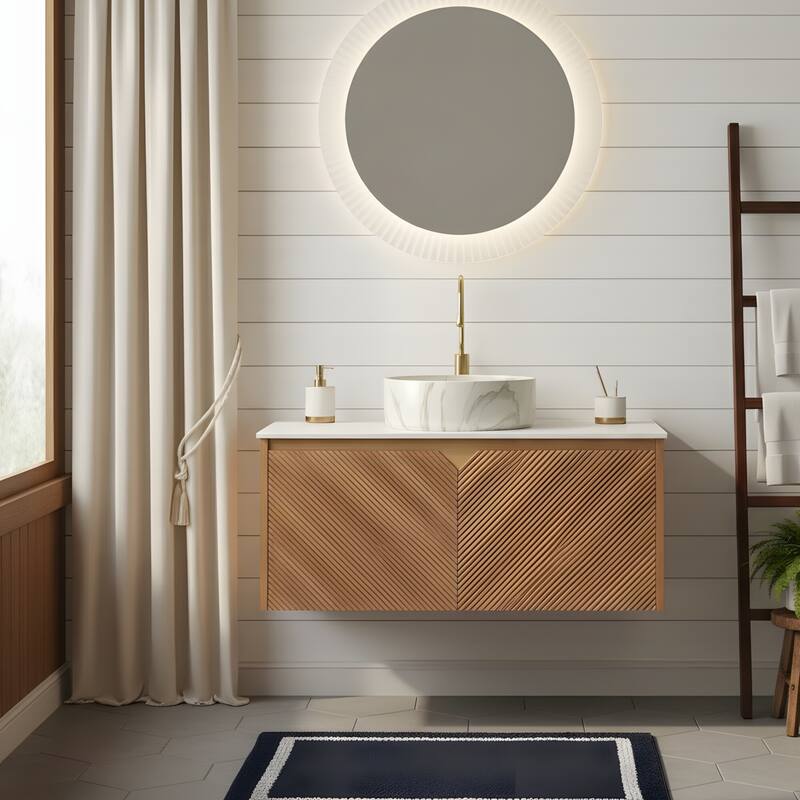 Wall-mounted Bathroom Vanity with Round Vessel Basin
