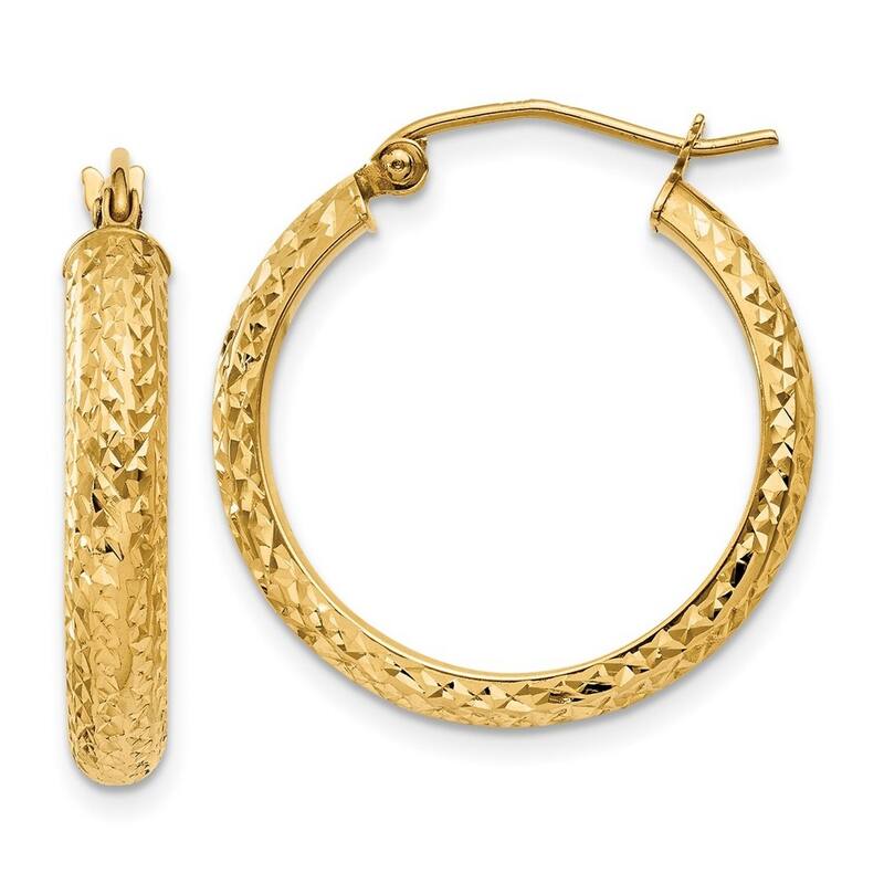 Curata 14k Yellow Gold Hinged Post Sparkle Cut Hollow Hoop Earrings - 22mm
