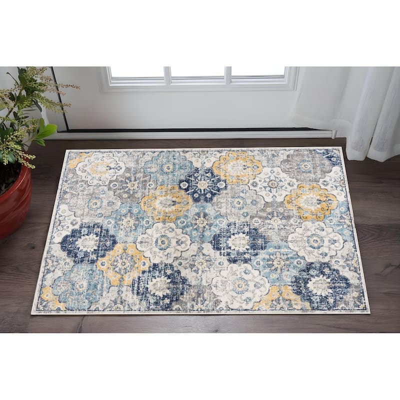HomeRoots Floral Medallion Mid-Century Rectangle Area Rug - 36 in. x 27 in. x 0.4 in. - 36 in. x 27 in.  x 0.4 in.