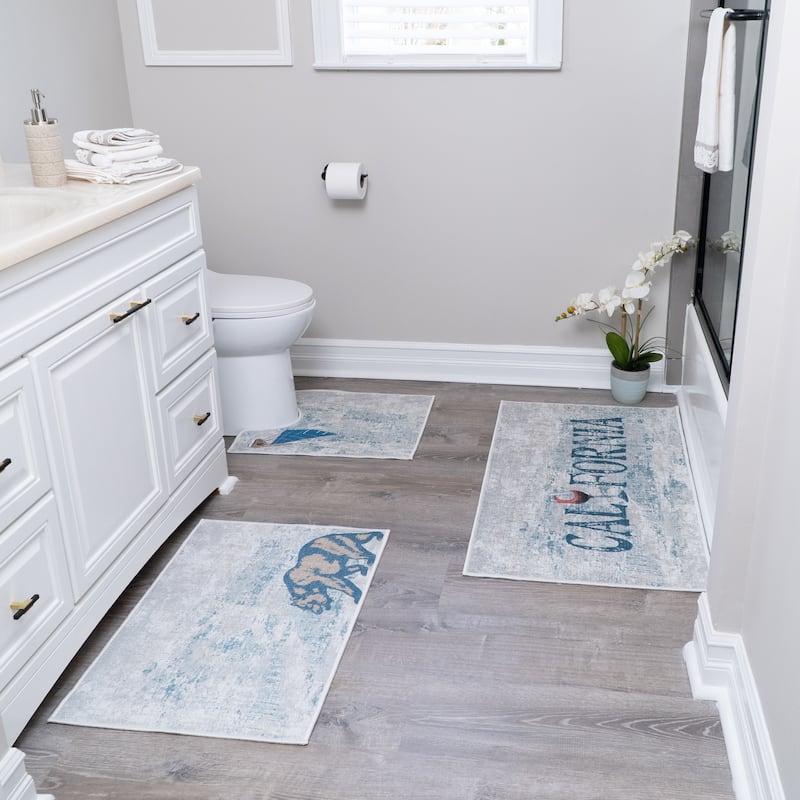 US States Design 3 Piece Bathroom Rugs Set - Non-Slip Ultra Thin Bath Rugs for Bathroom Floor - Washable Bathroom Mats Set