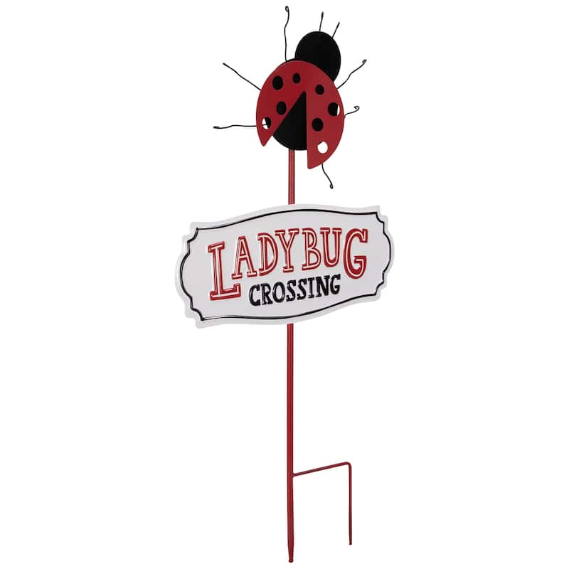 Ladybug Crossing Metal Outdoor Garden Stake - 23"