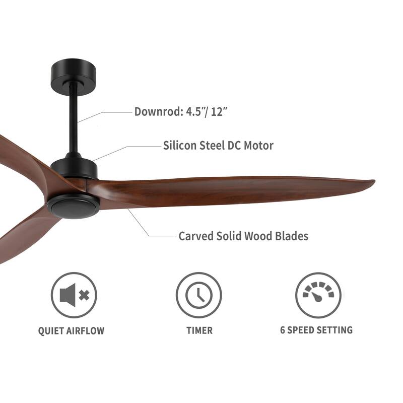 GetLedel 72" Solid Wood 3-Blade Propeller Ceiling Fan with Remote Control