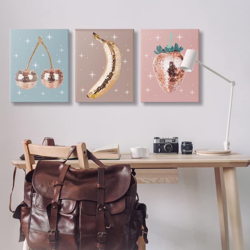 Stupell Glam Disco Fruits Canvas Wall Art Design By Lil' Rue (Set of 3)