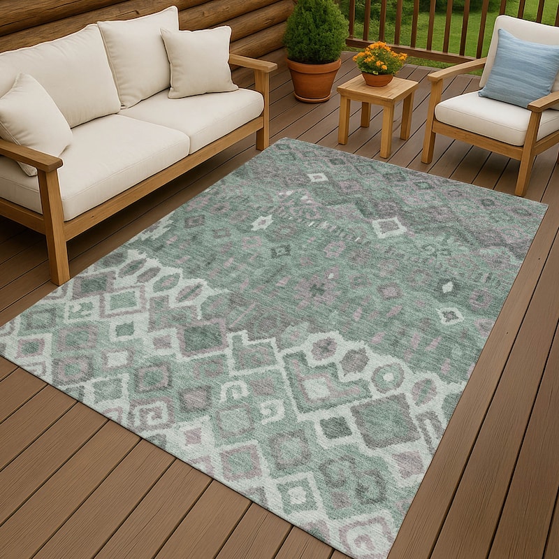 Machine Washable Indoor/ Outdoor Boho Moroccan Chantille Rug