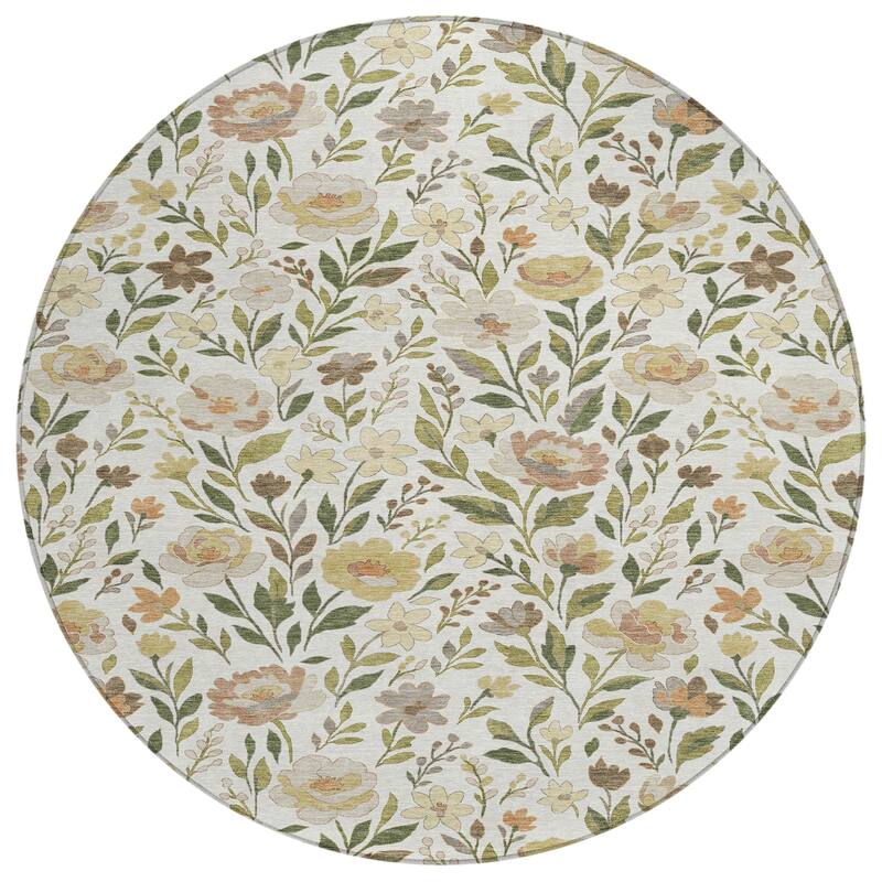 Machine Washable Indoor/ Outdoor Floral Garden Chantille Rug