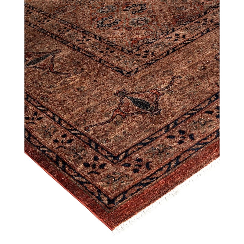 Overton Hand Knotted Wool Vintage Inspired Modern Contemporary Overdyed Brown Area Rug - 8' 3" x 11' 6"