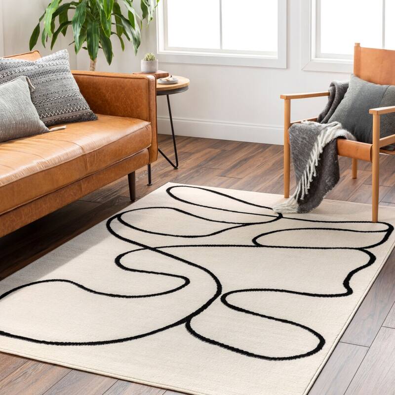 Livabliss Casual Pisa Abstract Area Rug - 6'7" x 9' - Beige/Black