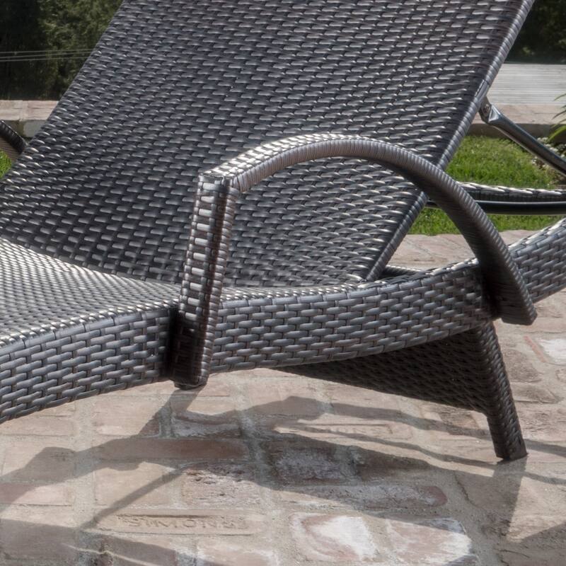 Outdoor Wicker Adjustable Chaise Lounge with Arms w/ table (Set of 2) by Christopher Knight Home