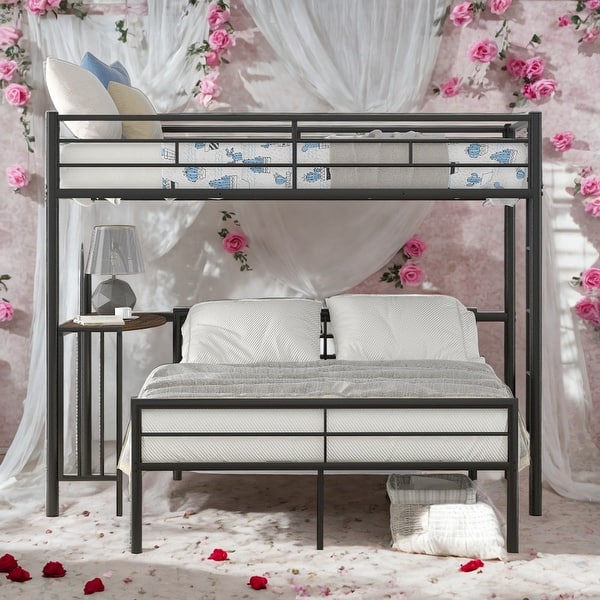 slide 2 of 60, Multifunction Twin Over Full Bunk Bed with Desk,Ladder and Quality Slats