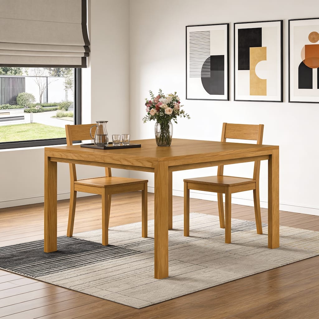 HomeRoots 54" Oak Wood Frame Base Square Dining Table - 54.00 in. x 29.50 in. x 54.00 in.